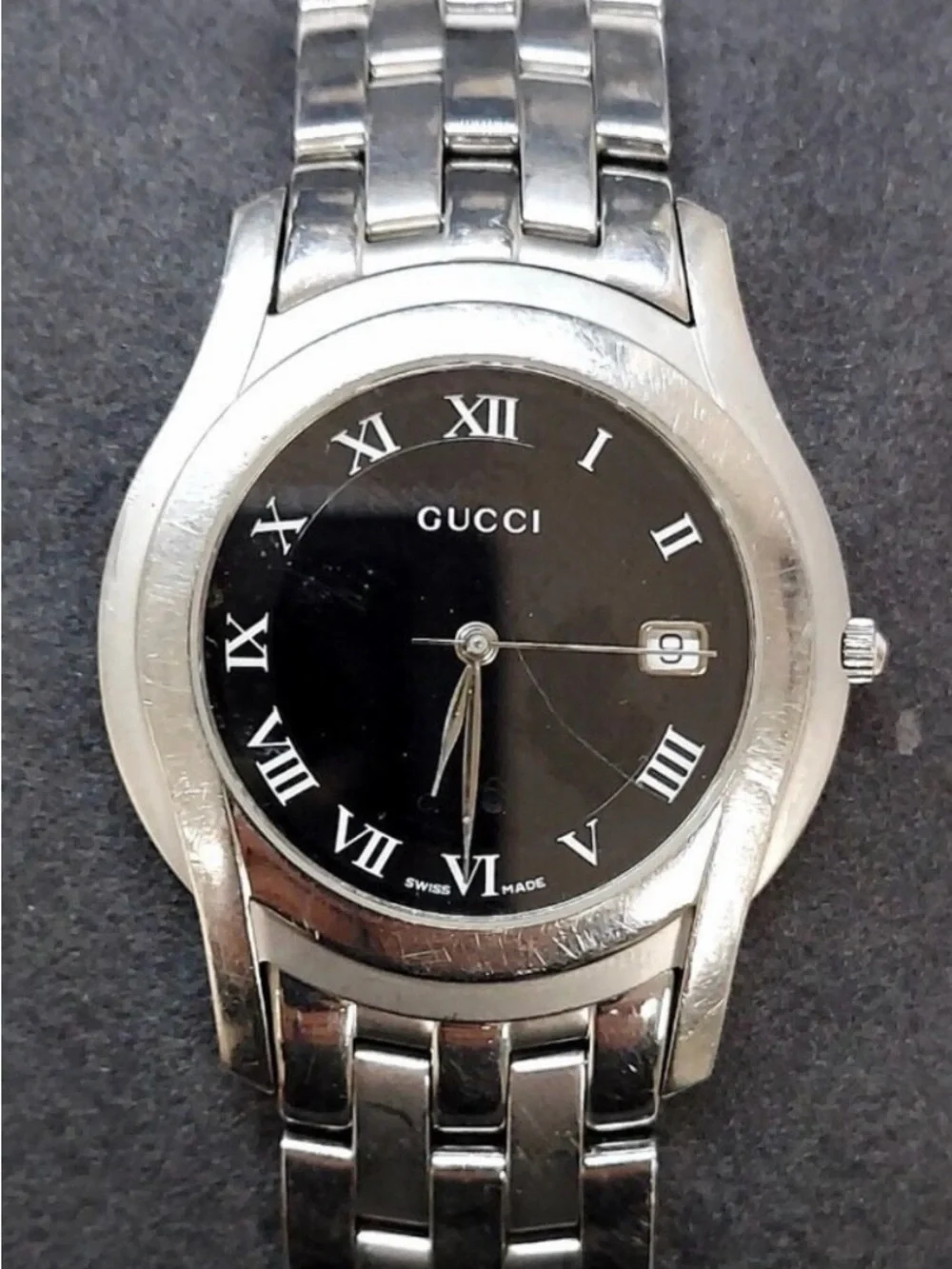 Gucci Silver Bracelet Watch with Black Dial